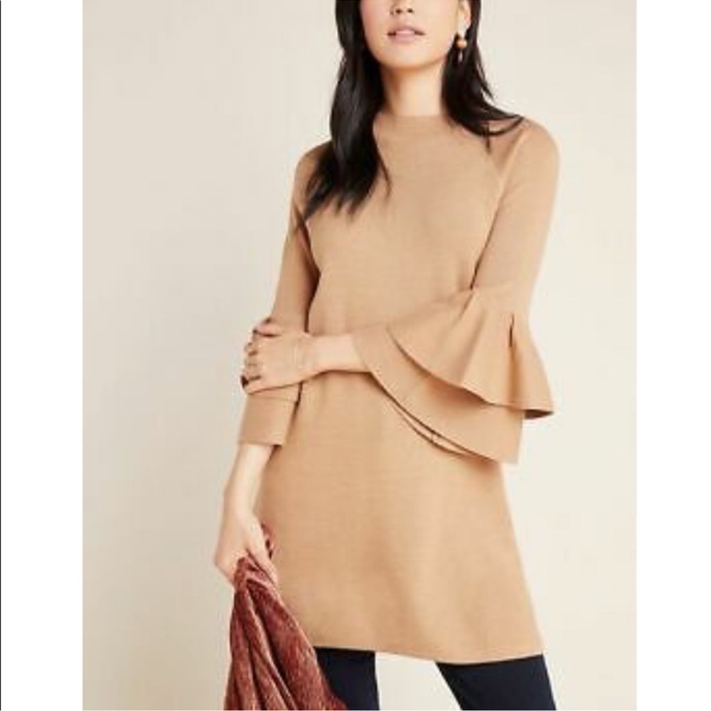 Anthropologie Flutter Sleeve Tunic/Sweater Dress NWT Size XS Honey